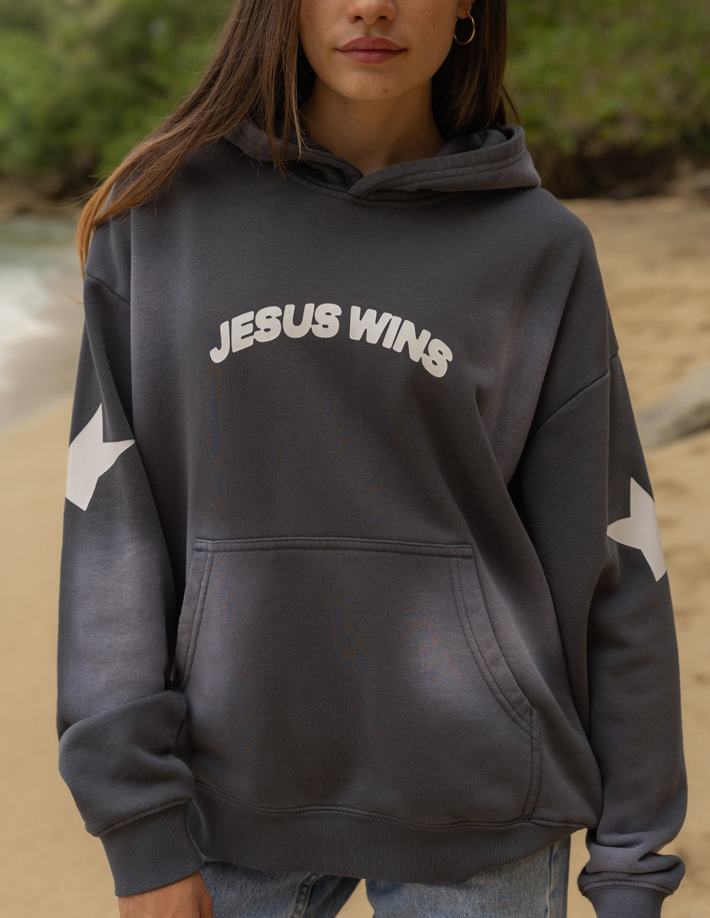 Spread Love – Jesus Wins Unisex Hoodie | Garment Dyed | 70% Cotton | Black Tide