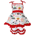 AnnLoren Little & Big Girls Farm Animals Dress and Capri Ruffle Leggings Outfit