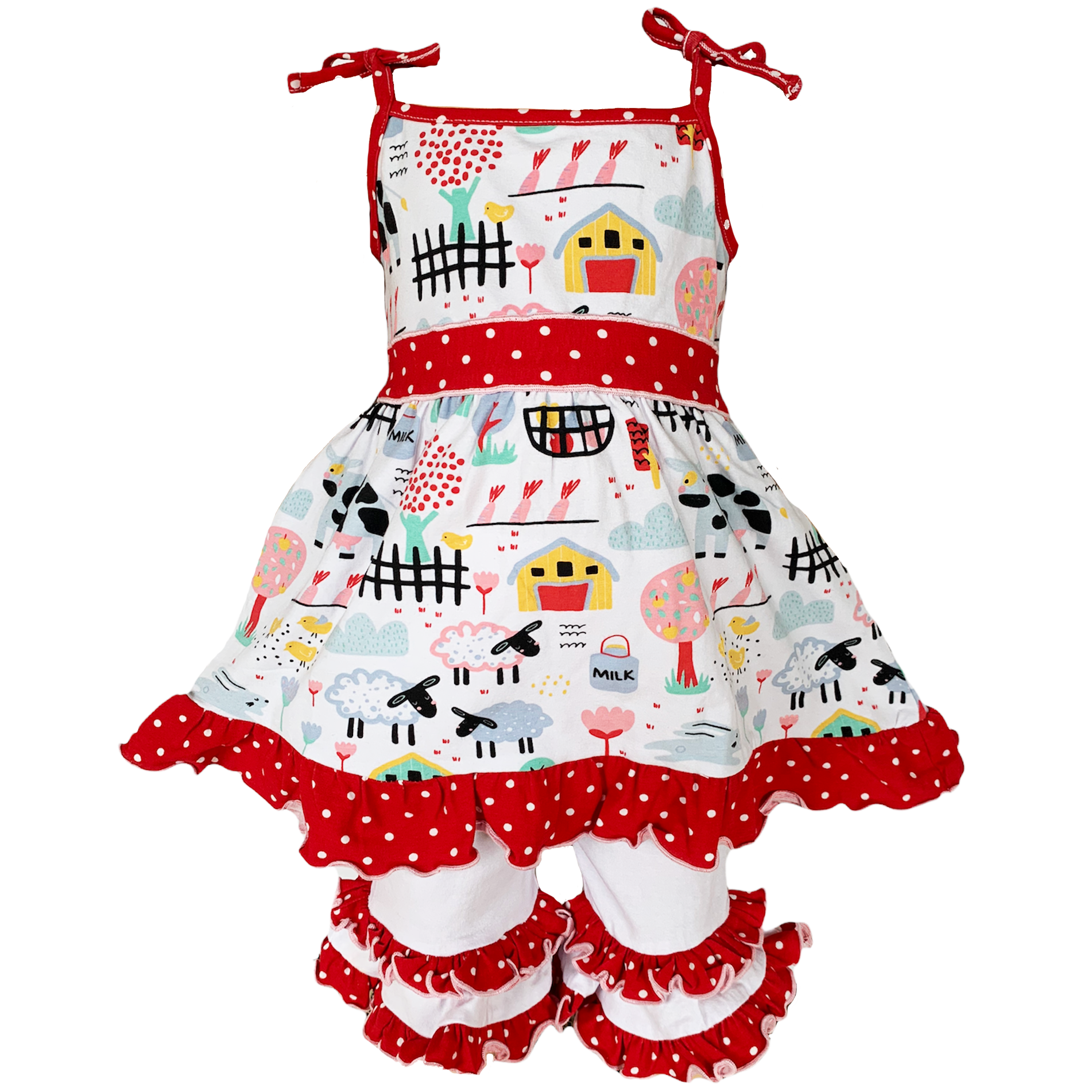 AnnLoren Little & Big Girls Farm Animals Dress and Capri Ruffle Leggings Outfit