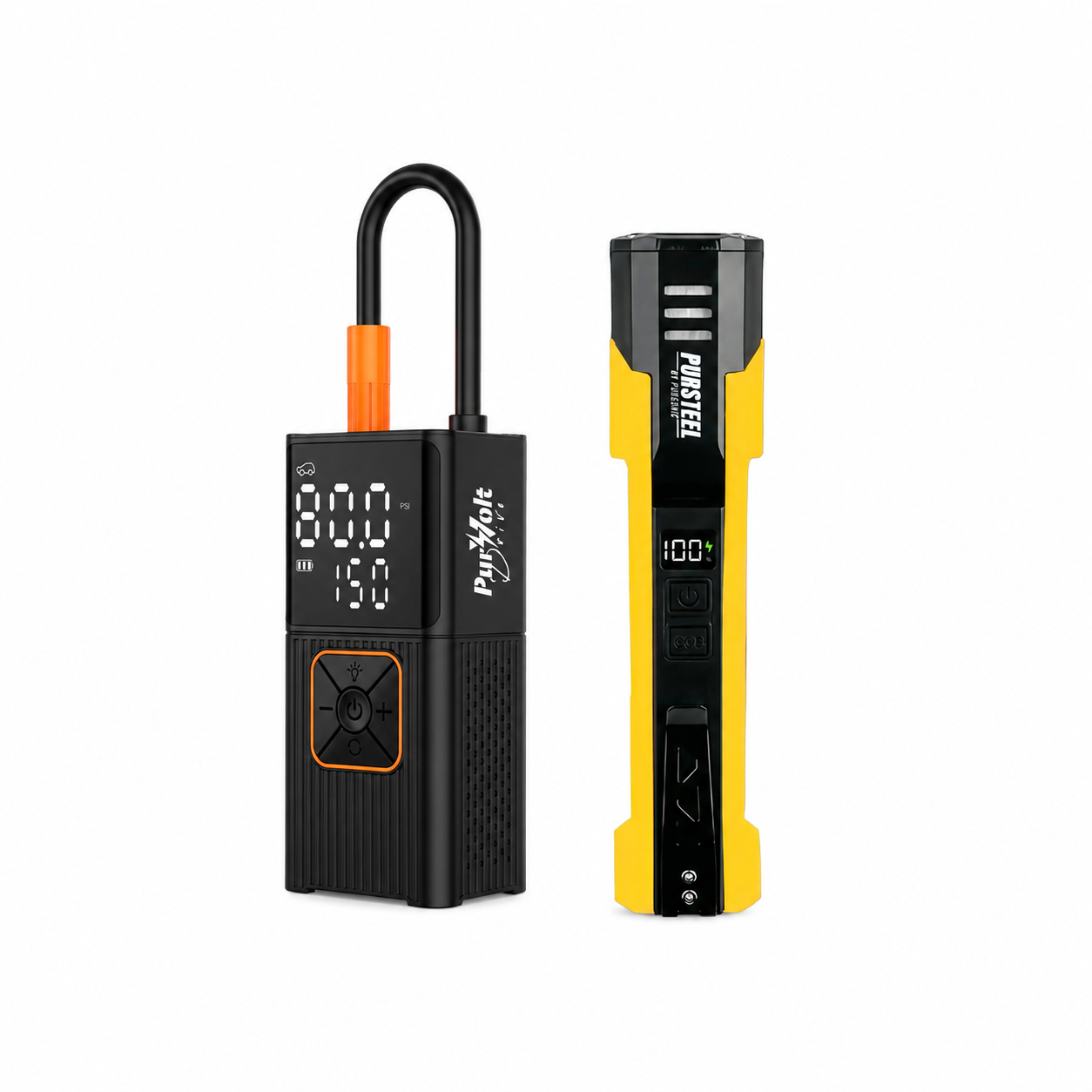 Pursonic Roadside Safety Bundle – 3-in-1 Cordless Tire Inflator & UltraBright Rechargeable Flashlight