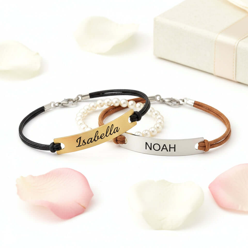 Personalized Name Bar Bracelet – Custom Engraved Gift for Couples