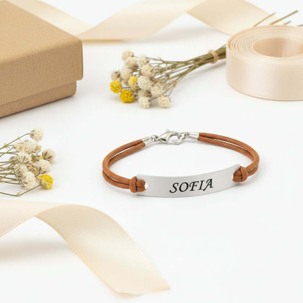 Personalized Name Bar Bracelet – Custom Engraved Gift for Couples