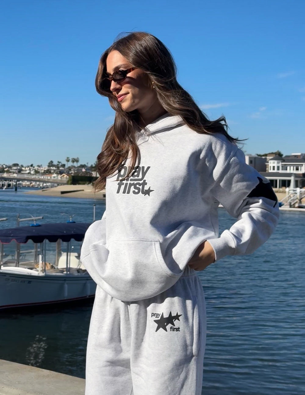 Spread Love – Pray First Unisex Hoodie | 70% Cotton | Heather Grey