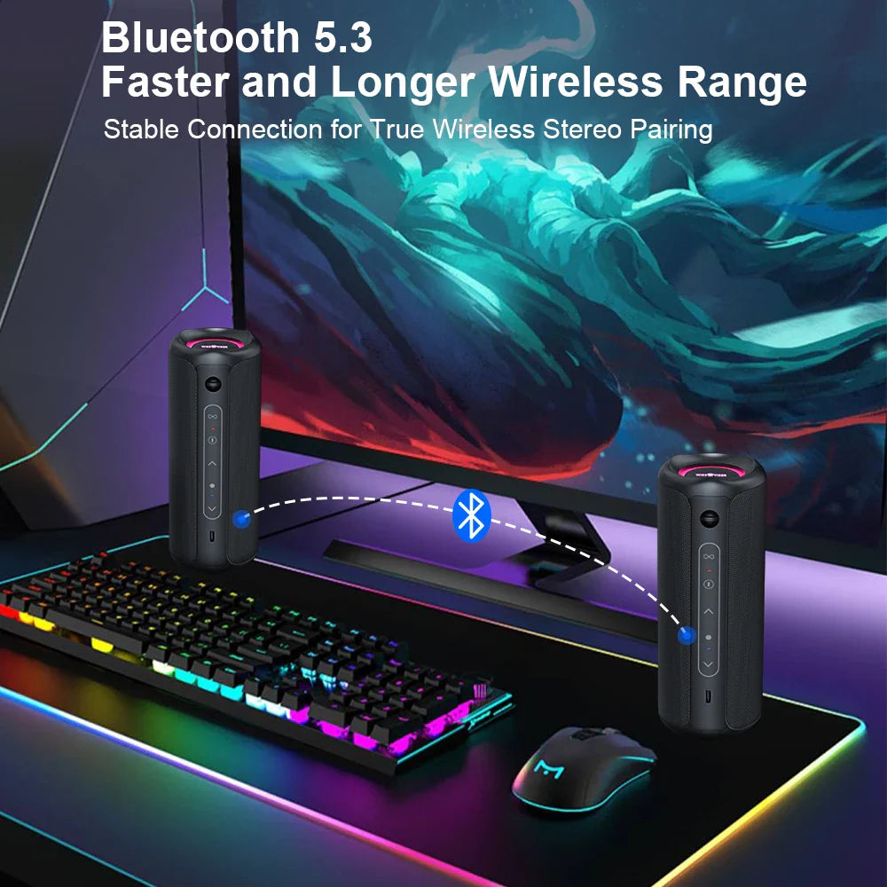 Waterproof Bluetooth Speaker – 30W Portable Speaker with RGB Lights & Bass Boost
