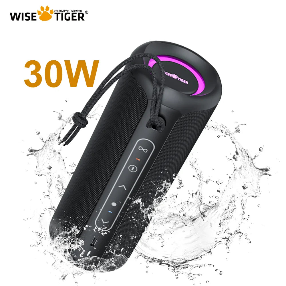 Waterproof Bluetooth Speaker – 30W Portable Speaker with RGB Lights & Bass Boost