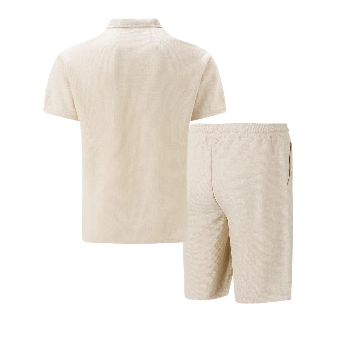 Waffle solid color zip-up lapel short-sleeve suit
