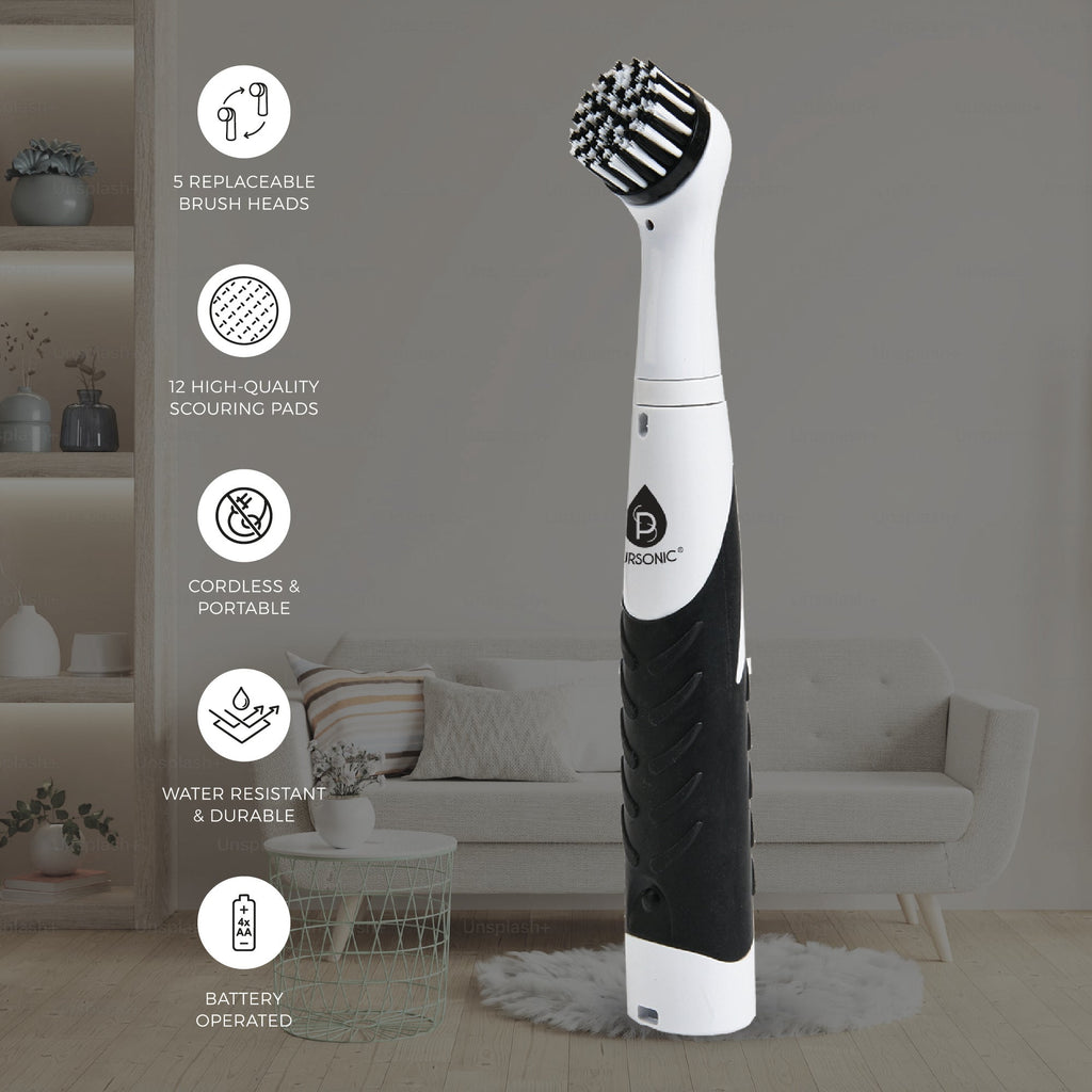 3-in-1 Cordless Rechargeable Cleaning Pursonic Bundle: Power Scrubber, Extended Brush & Mini Vacuum Duster for Home & Car.