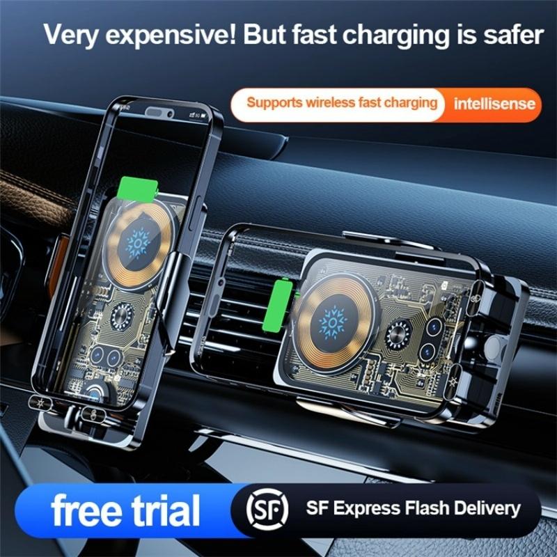 NNEIDS Wireless Car Charger With Infrared Sensor And Aluminum Bracket - Transparent Black