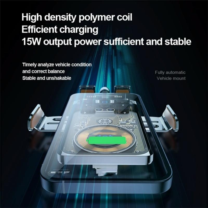 NNEIDS Wireless Car Charger With Infrared Sensor And Aluminum Bracket - Transparent Black