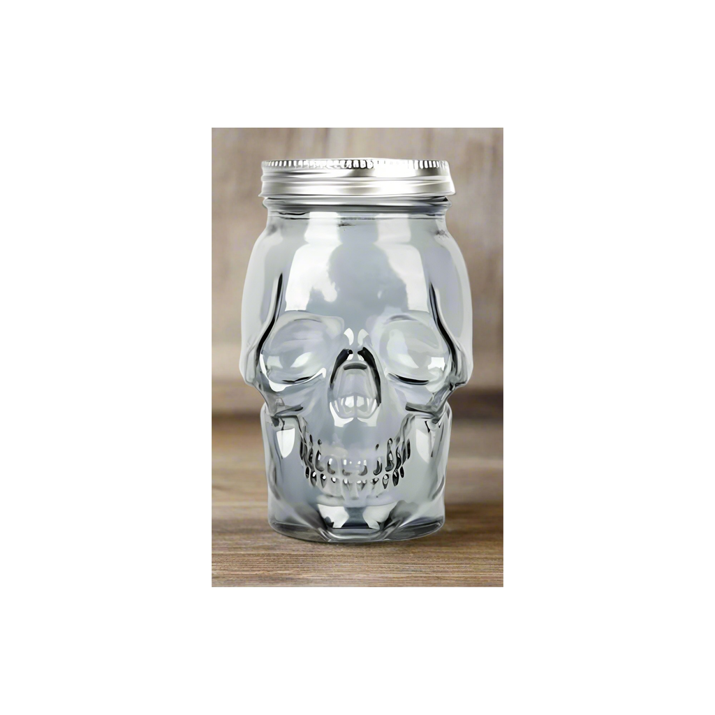 Skull Mason Jar with Lid, 4-Piece Set (2 skull Mason Jars & 2 Lids) 16oz, Smoke