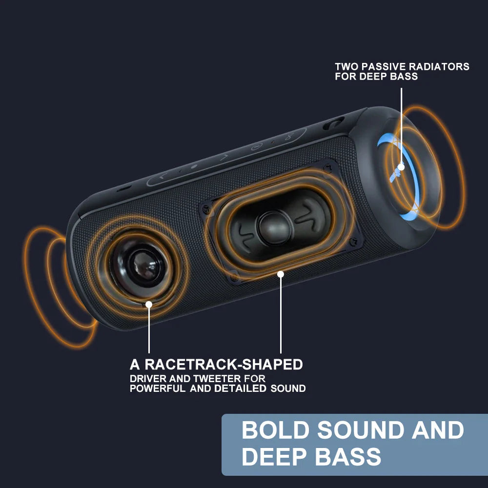 Waterproof Bluetooth Speaker – 30W Portable Speaker with RGB Lights & Bass Boost