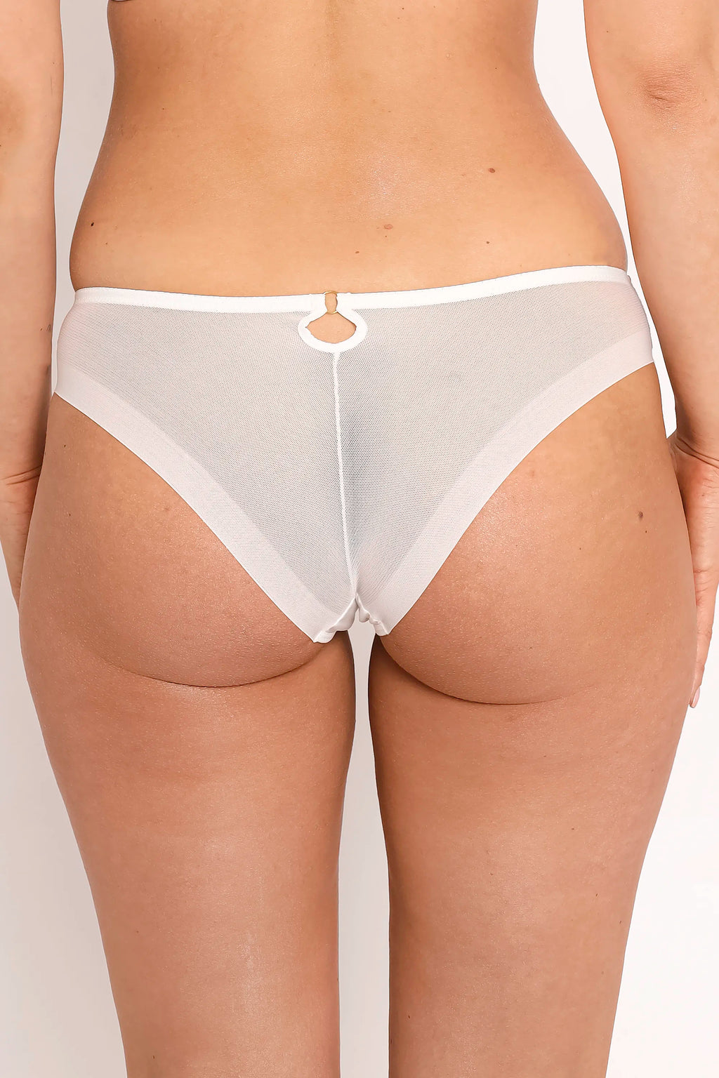 Samanta Perla Ivory Sheer Mesh Tulle Embroidered Tanga Panty