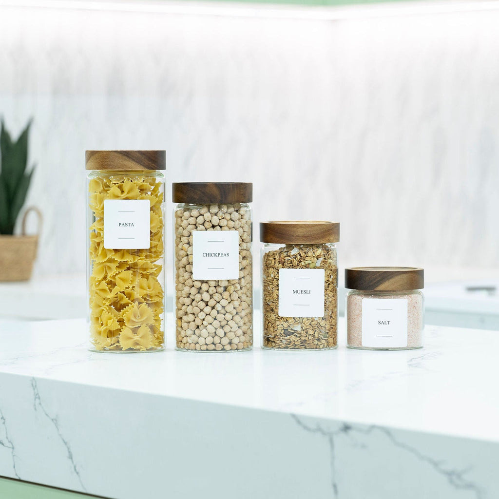 Glass Canisters with Screw On Lids, Acacia, 5 Sizes