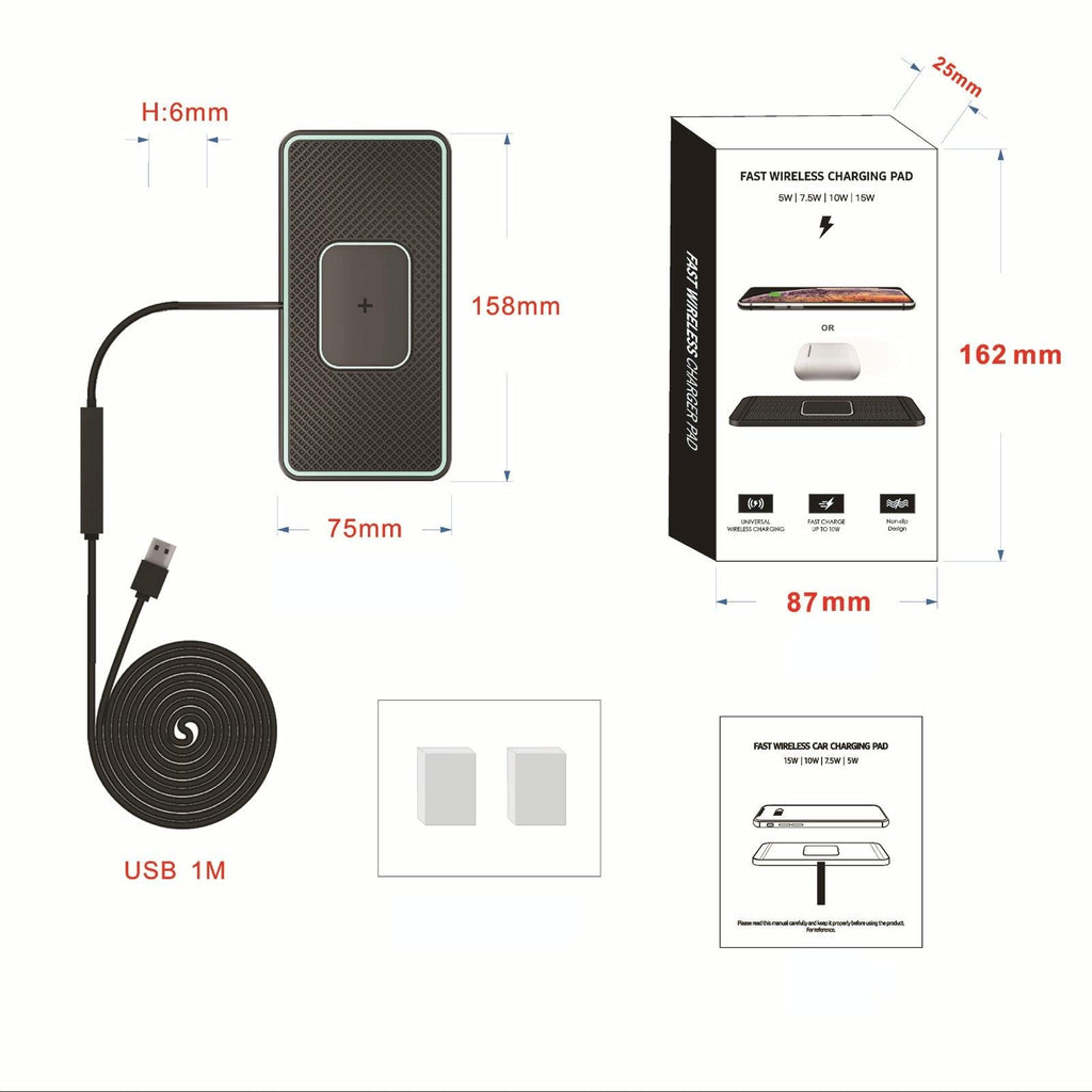 NNEIDS Wireless Car Charger With Anti-Slip Pad For Airpods / Iphone - 15W