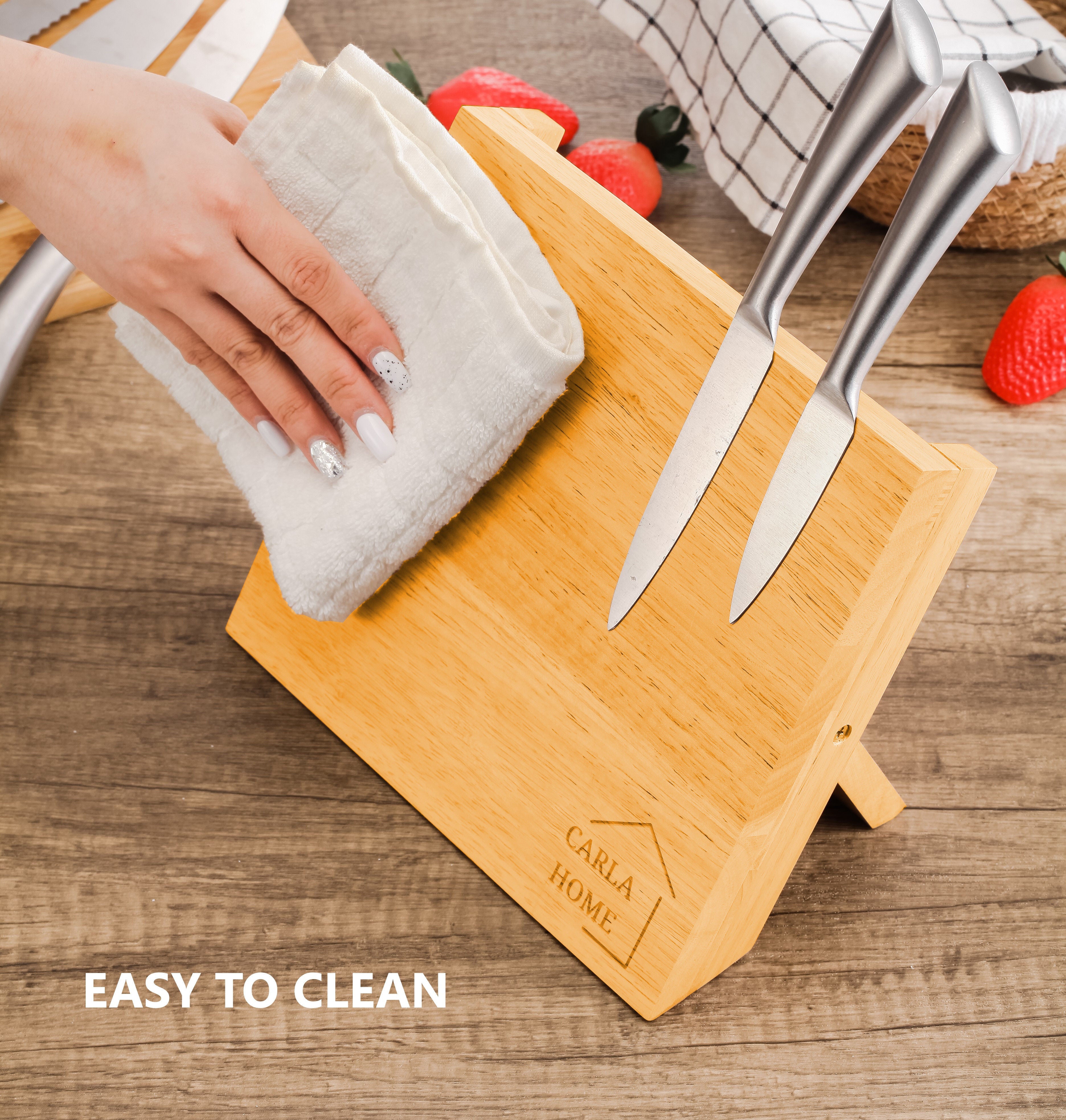 NNEDSZ Natural Bamboo Magnetic Knife Block Holder with Strong Magnets for Home Kitchen Storage & Organisation