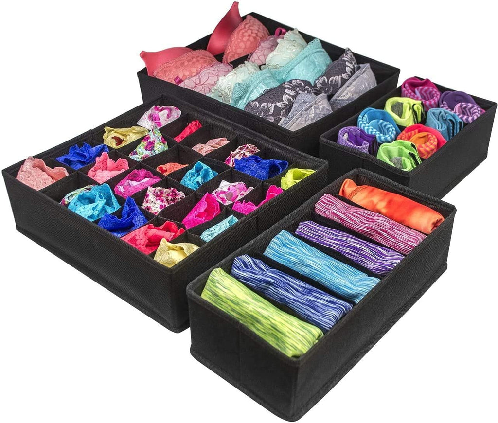 NNEDSZ 4 Pack Foldable Drawer Dividers Storage Boxes (Black)