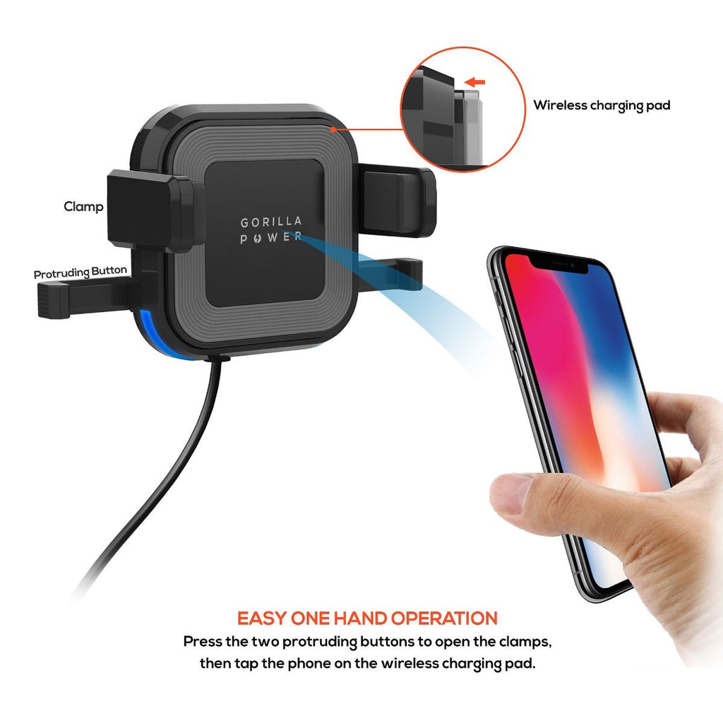 NNEDSZ mbeat Gorilla Power 10W Wireless Car Charger With 2.4A USB Charging, Air Vent Clip & Windshield Stand
