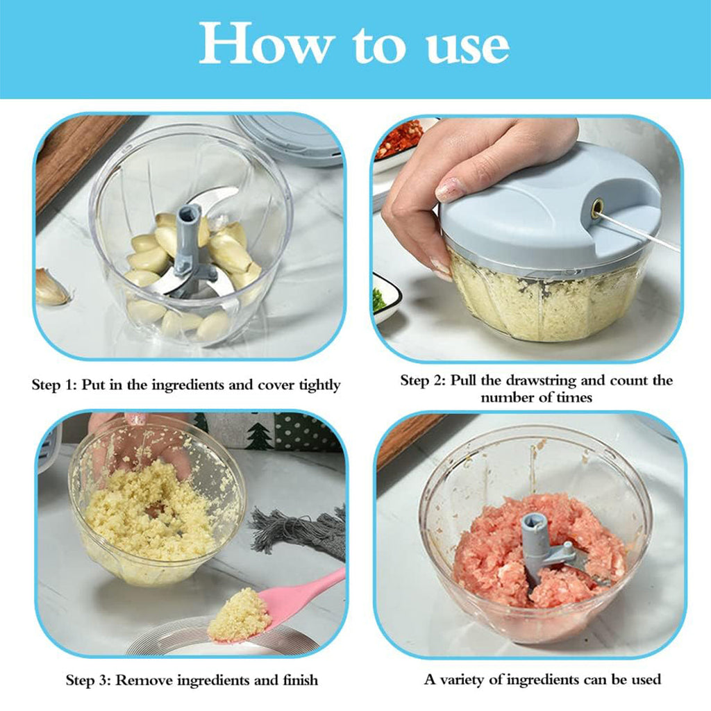 500ml Manual Meat Mincer Garlic Chopper Rotate Garlic Press Crusher Vegetable - Pink