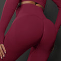 NNEDSZ Size L Claret Red Seamless High-Waisted Yoga Pants for Women - Lift Workout Leggings for Running, Gym, and Fitness