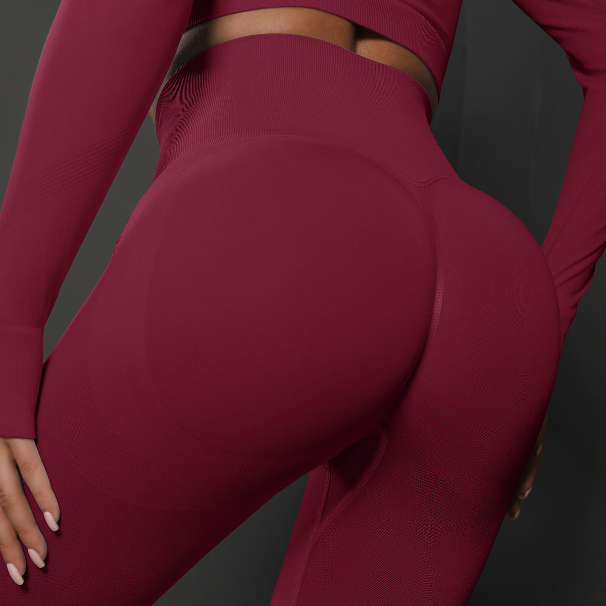 NNEDSZ Size L Claret Red Seamless High-Waisted Yoga Pants for Women - Lift Workout Leggings for Running, Gym, and Fitness