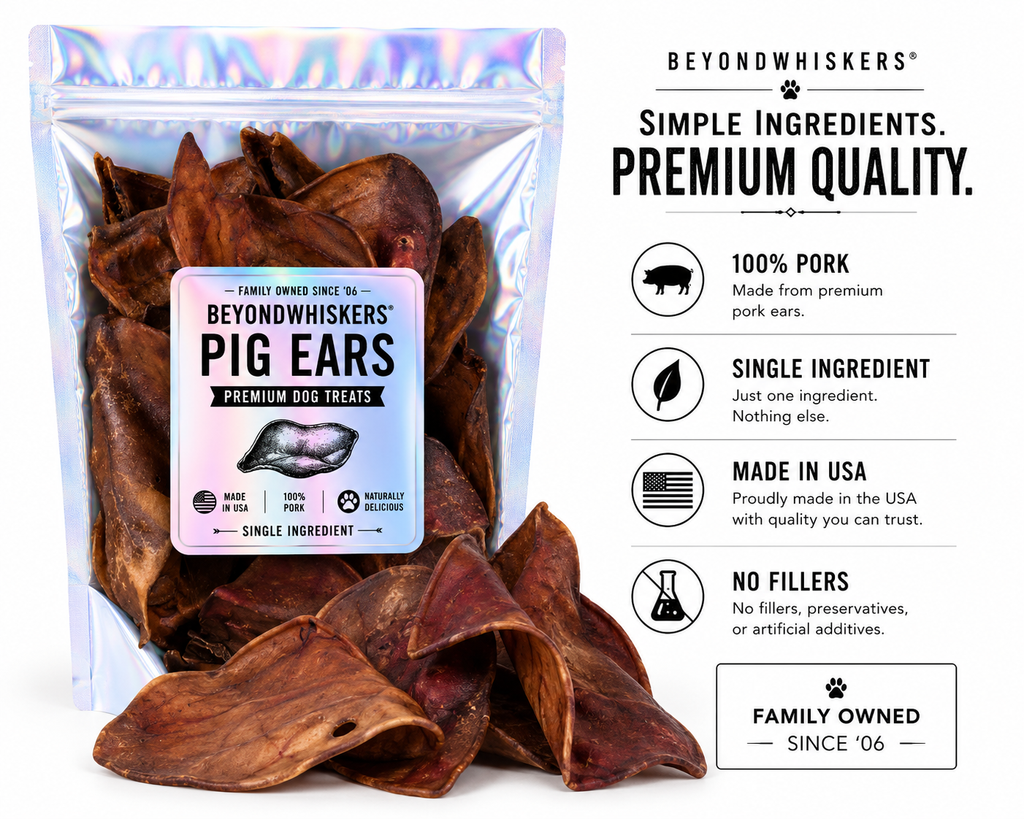 Pig Ears for Dogs – Natural Dehydrated Hog Ear Chews, Long Lasting High Protein Dog Treats