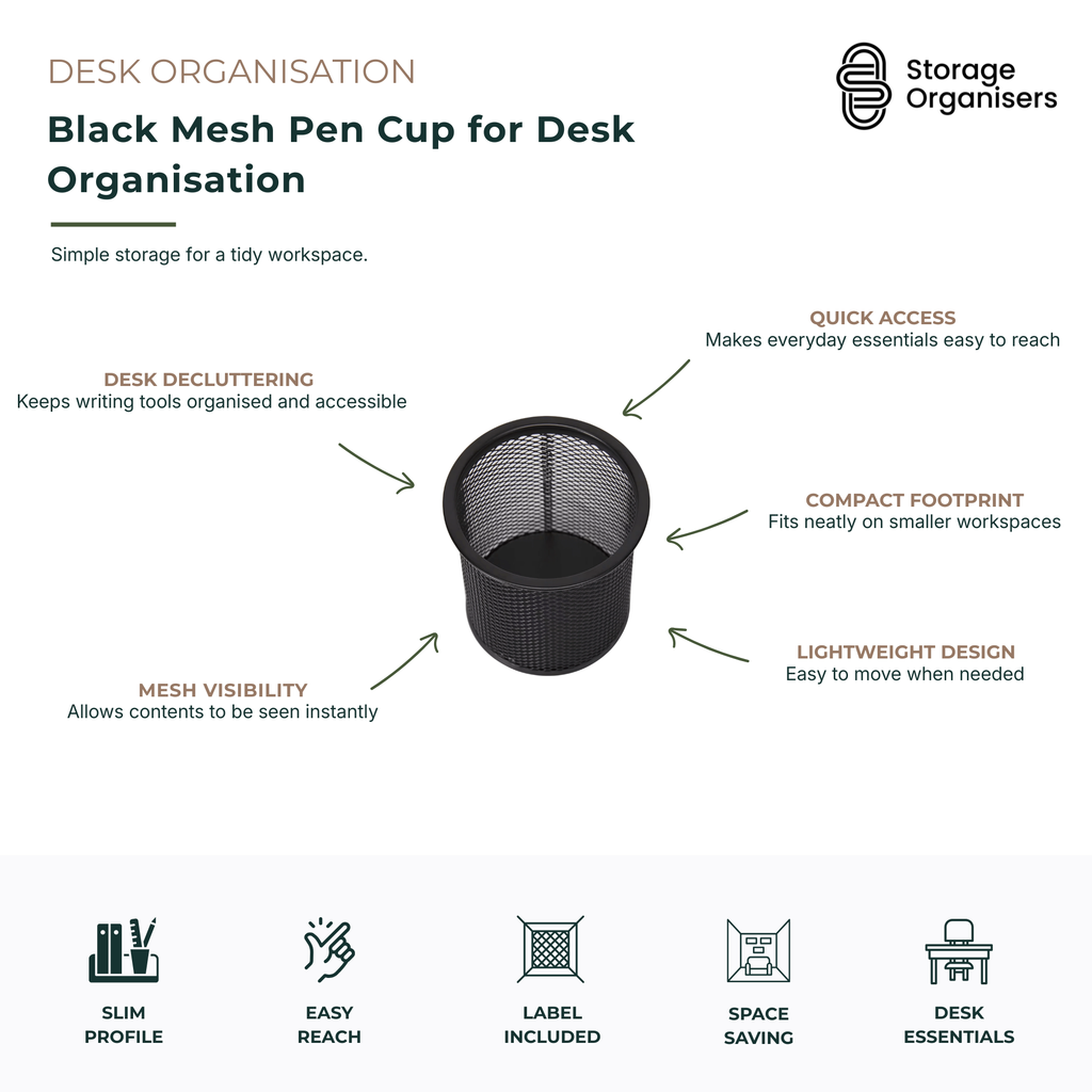 Black Mesh Pen Cup for Desk Organisation