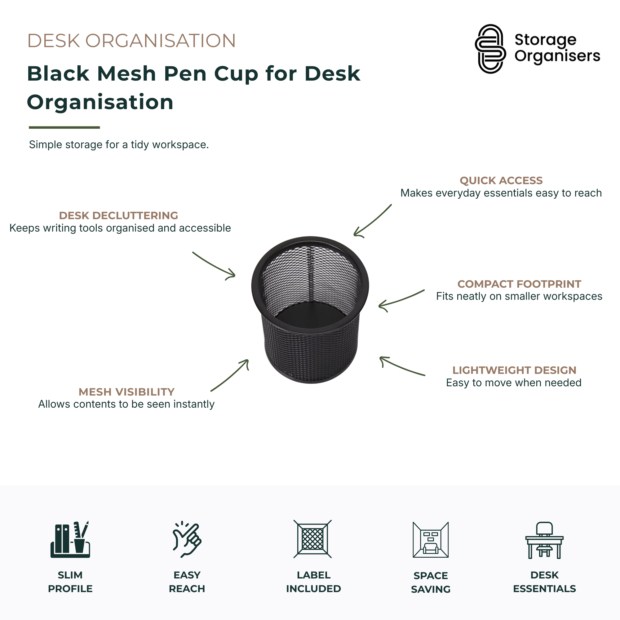 Black Mesh Pen Cup for Desk Organisation