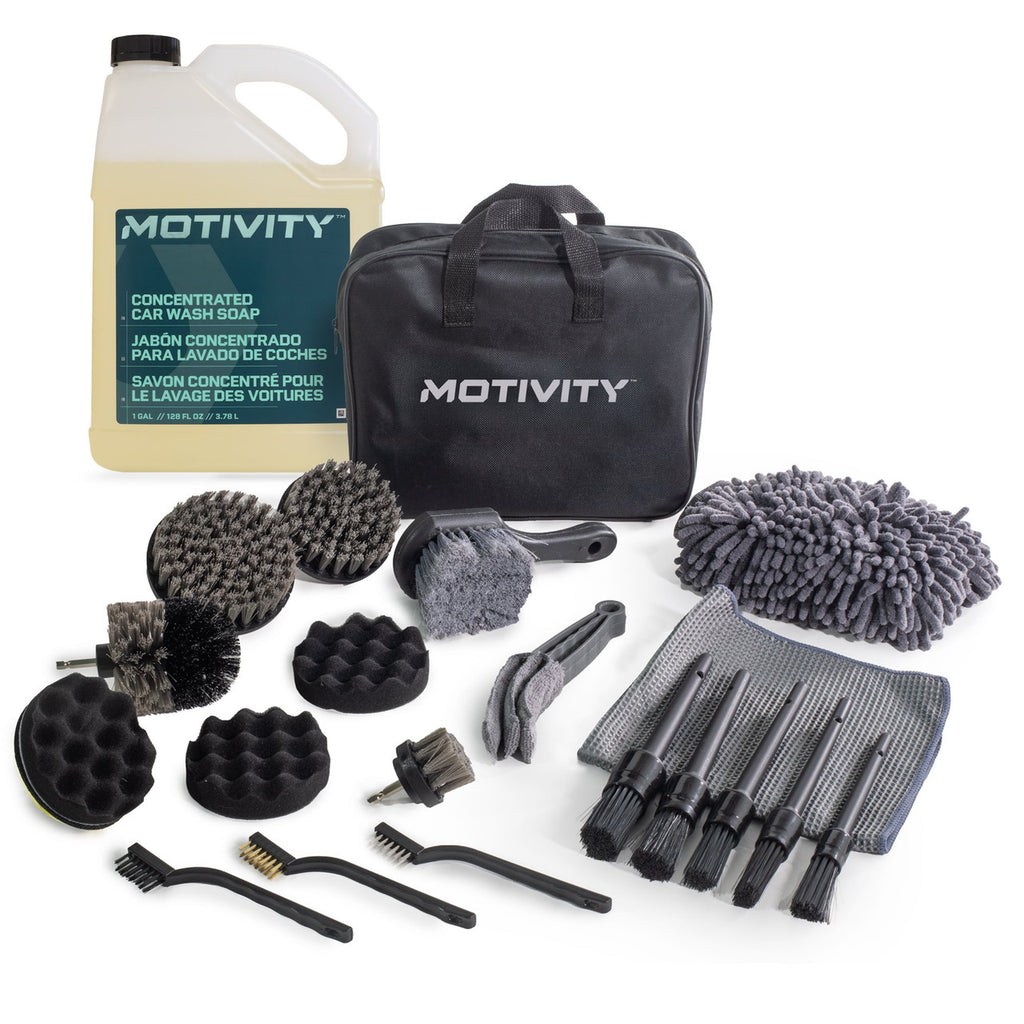 MOTIVITY Clean Start Kit - Includes Concentrated Car Wash Soap and 21-Piece Detailing Kit