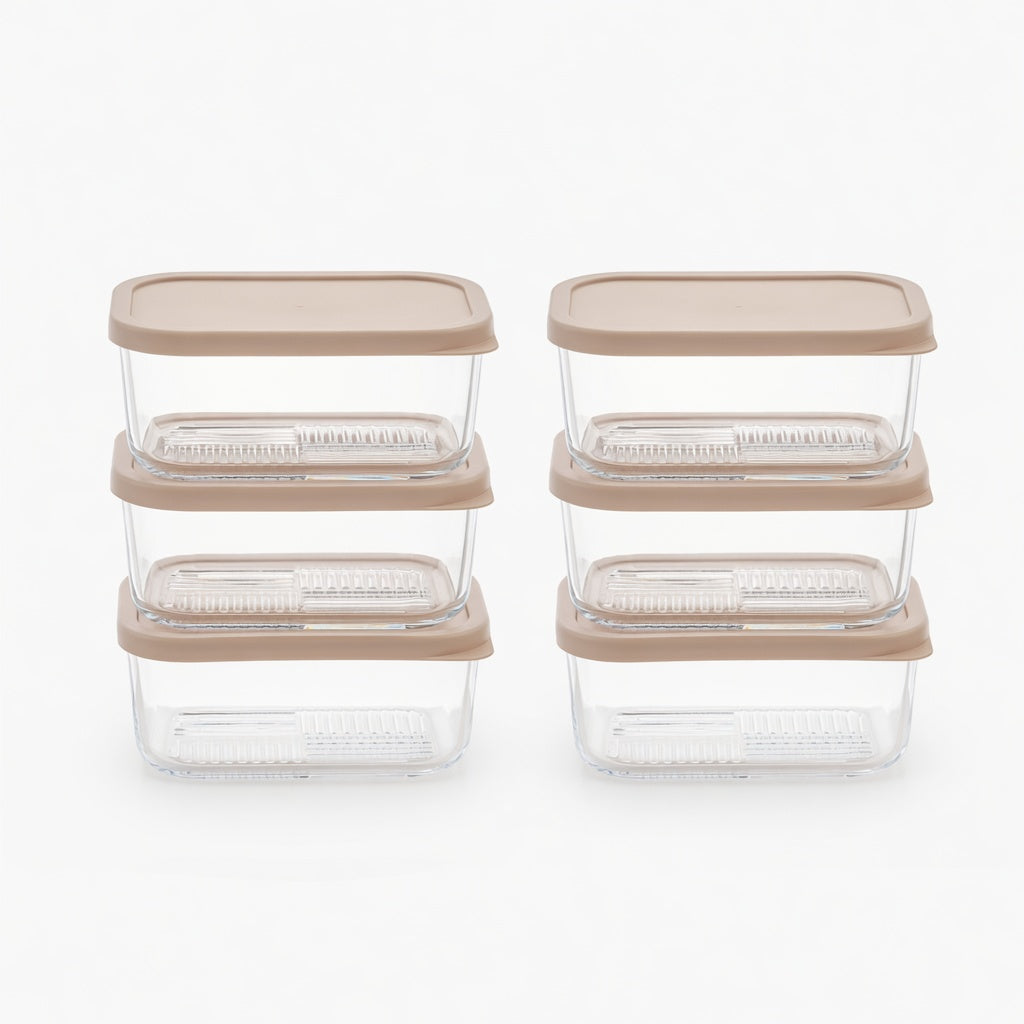 Container Culture 12-Piece Airtight Glass Food Storage Containers with Lids, 6 x 25.4oz - Cashew Cream