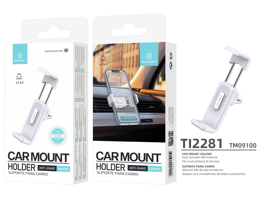Techancy Suporte de Telemovel para Carro TI2281 Antivibracao Compatvel com 4.7 a 6.4 Polegadas Branco