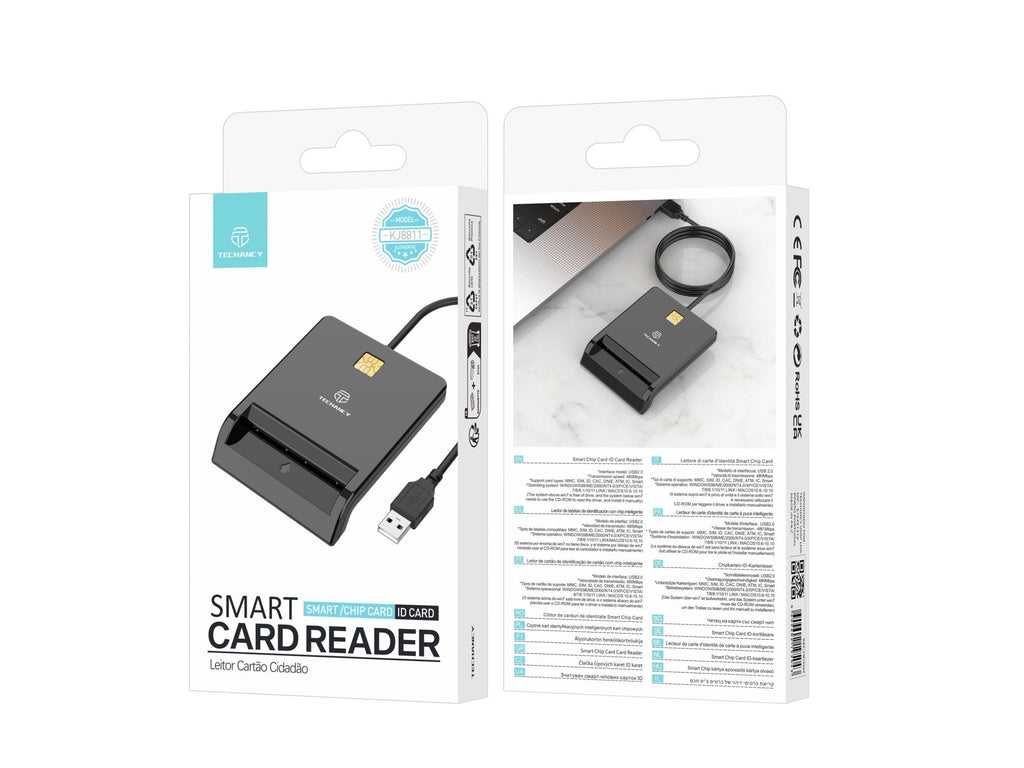 Techancy Leitor De Chips Inteligentes  KJ8811, USB2.0, 480Mbps, Compatível Com Uma Vasta Gama De Cartões e Sistemas