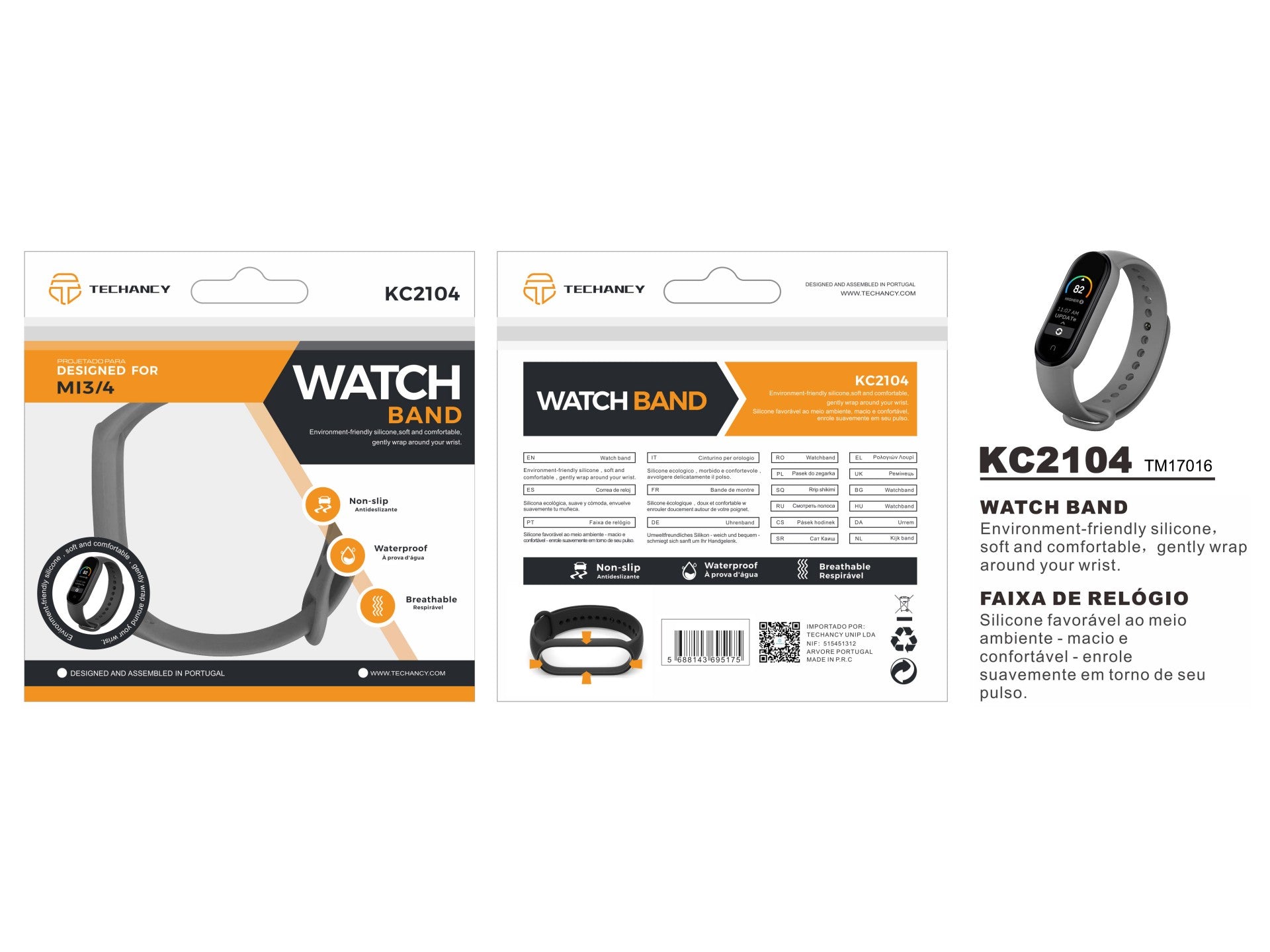 Techancy Bracelete De Silicone Cinzenta KC2104, Compatível Com A Mi3/4 Smart Band, Material De Silicone, Macio E Confortável.
