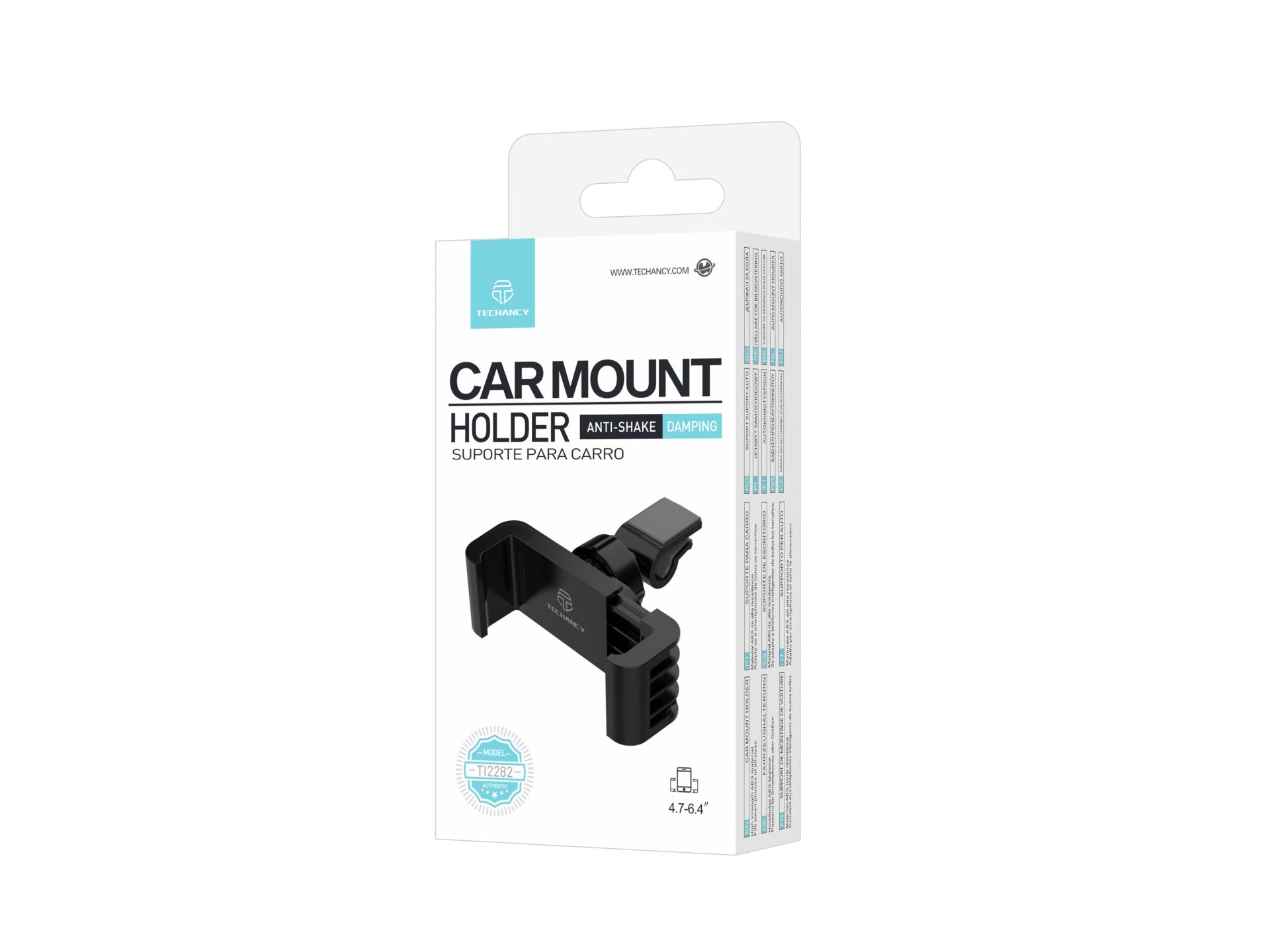 Techancy Suporte Para Telemóvel Para Automóvel Ti2282 Preto, Suporte De Ventilação, Anti-Vibração E Absorção De Choques