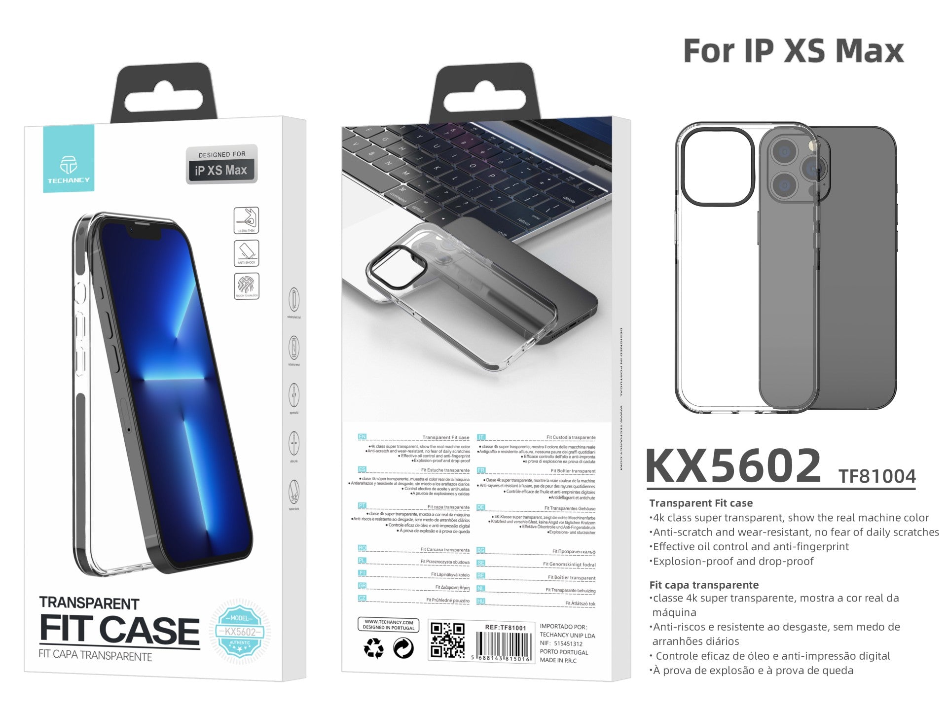 Capa transparente para telemóvel Techancy New Acrylic, KX5602, compatível com iPhone Xs Max, transparente + Preto