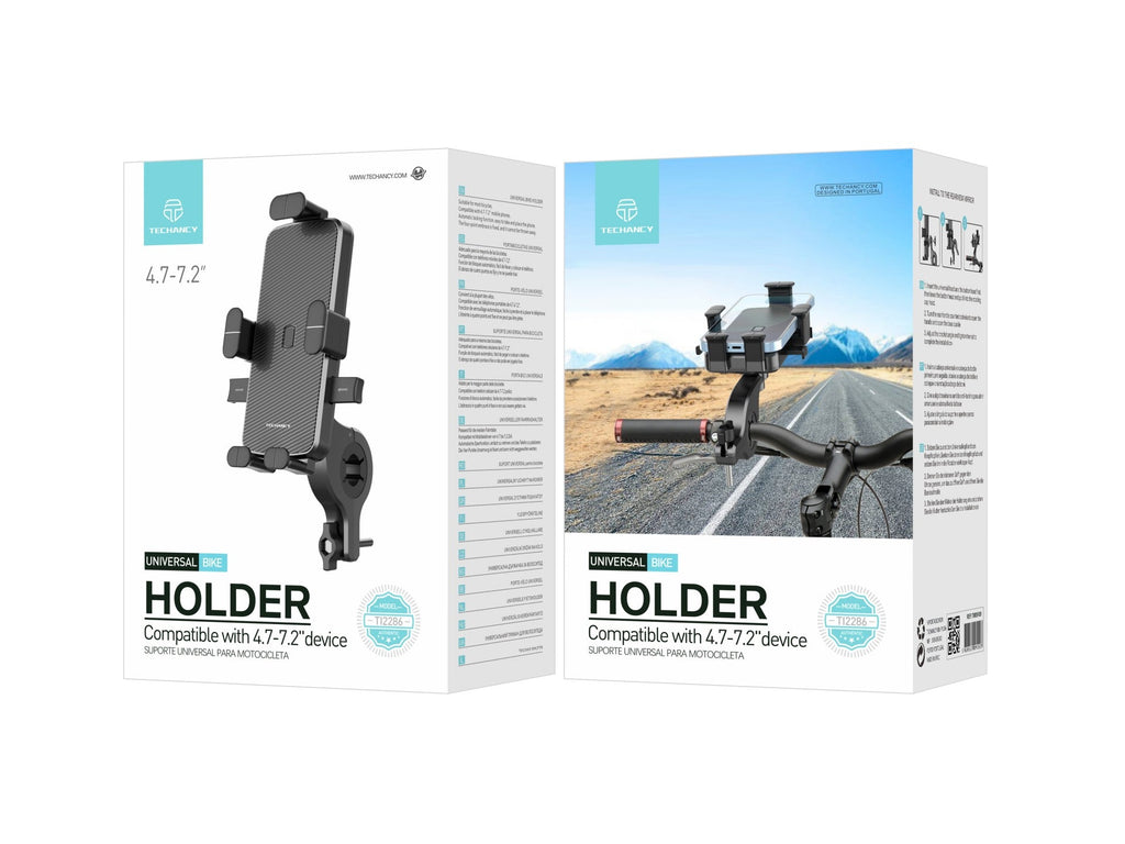 Techancy Suporte Universal Para Bicicleta Preto Ti2286, Telemóvel De 4,7-7,2 Polegadas, Fixação De Quatro Pontos, Sólido E Que Não Cai