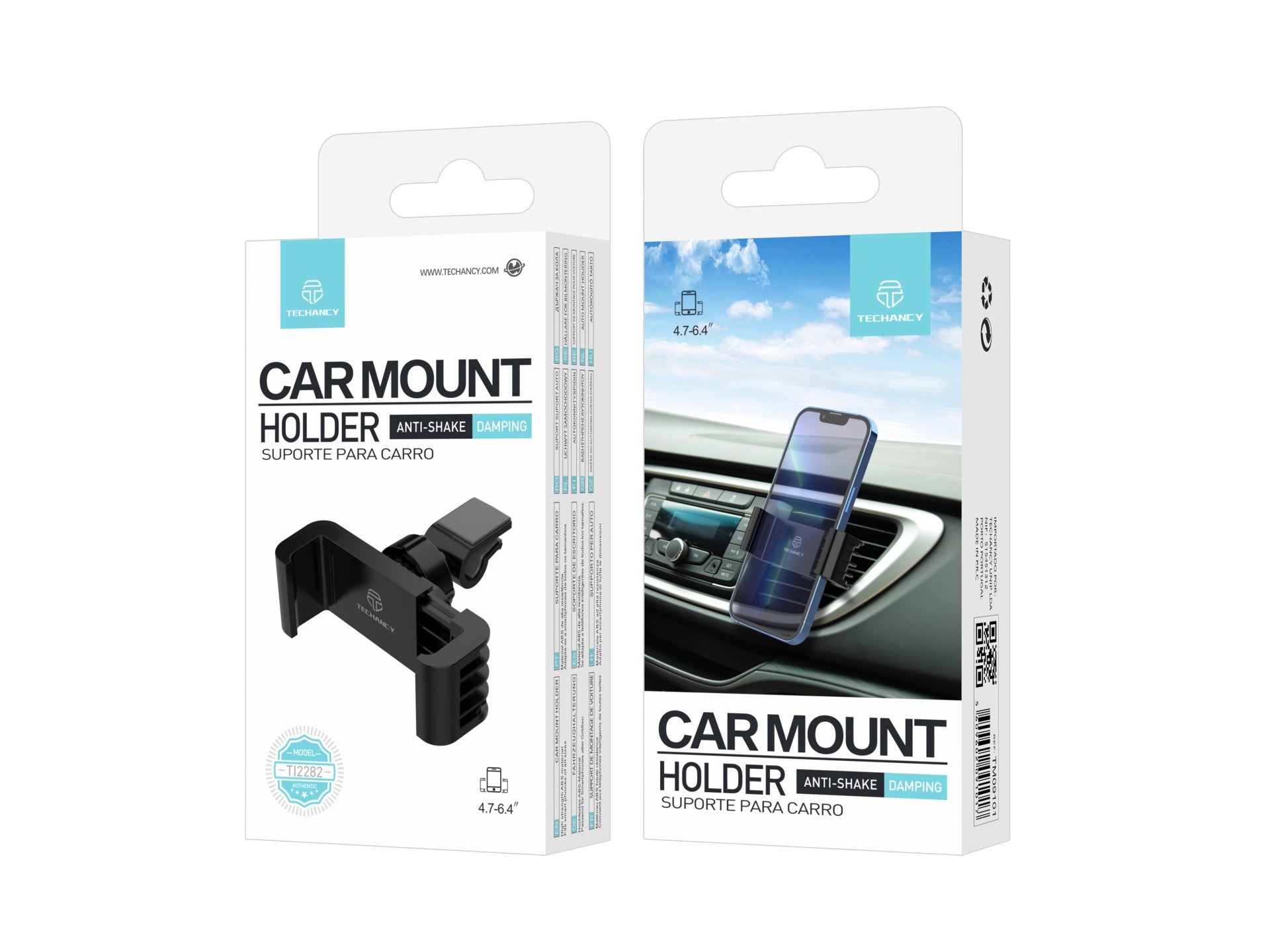 Techancy Suporte Para Telemóvel Para Automóvel Ti2282 Preto, Suporte De Ventilação, Anti-Vibração E Absorção De Choques