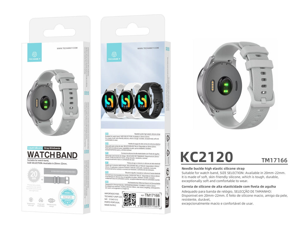 Techancy Bracelete Para Relógio Inteligente Cinzenta KC2120 De 20 Mm, Compatível Com Samsung Galaxy Watch/Huawei Watch