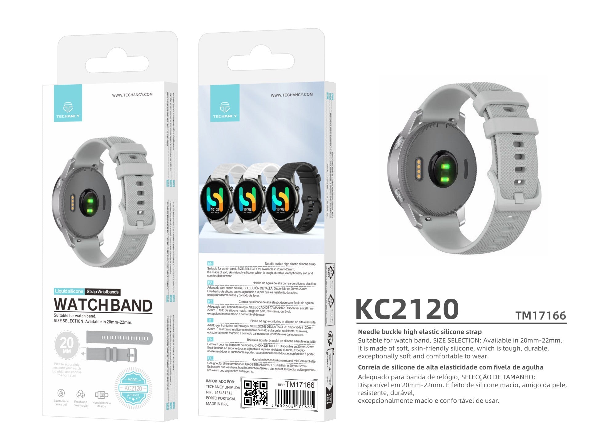 Techancy Bracelete Para Relógio Inteligente Cinzenta KC2120 De 20 Mm, Compatível Com Samsung Galaxy Watch/Huawei Watch