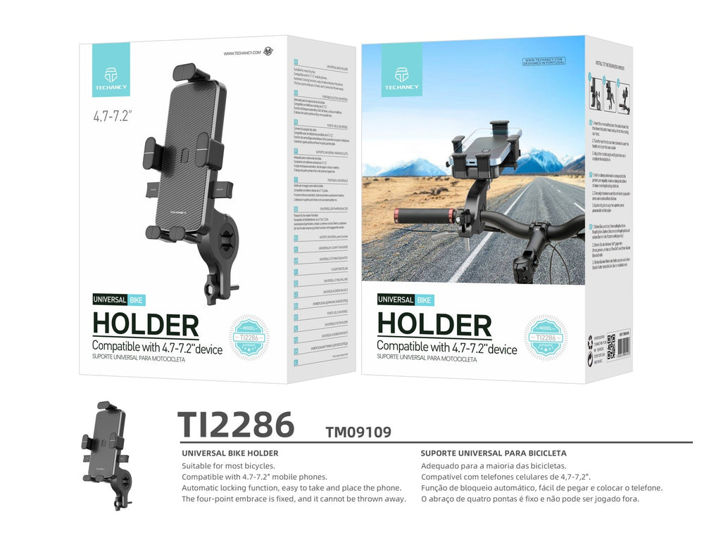 Techancy Suporte Universal Para Bicicleta Preto Ti2286, Telemóvel De 4,7-7,2 Polegadas, Fixação De Quatro Pontos, Sólido E Que Não Cai