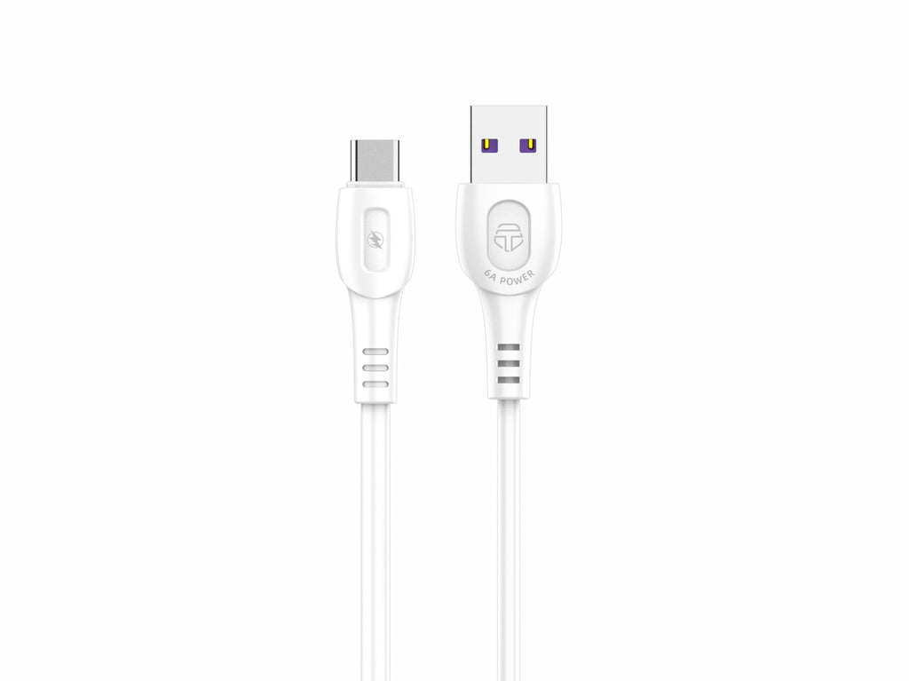 Techancy Cabo De Dados De Carregamento Super-Rápido 6A Branco TB1729, Porta Usb-Tipo-C, 1 M De Comprimento, Carregamento Rápido