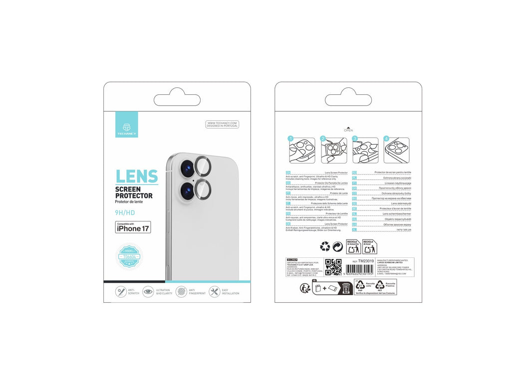 Techancy Protetor de Lente para iPhone 17 TO6004 9H Ultra Fino Alta Definicao Anti Risco Anti Impressao Digital Transparente