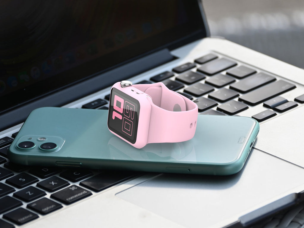 Pulseira de silicone para relógio Techancy, KC2115, pulseira com protetor de ecrã, compatível com Apple Watch 45 mm, rosa