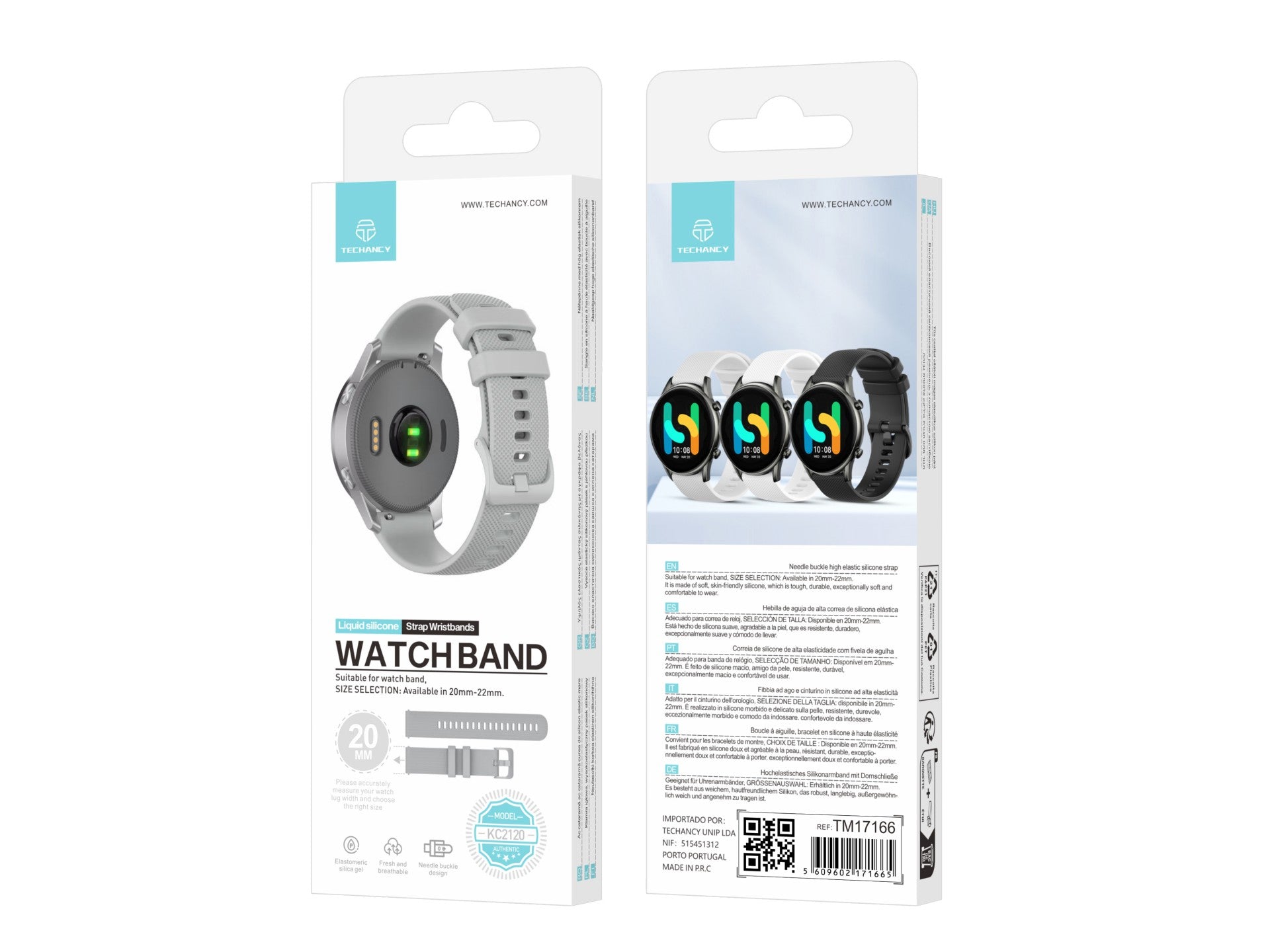 Techancy Bracelete Para Relógio Inteligente Cinzenta KC2120 De 20 Mm, Compatível Com Samsung Galaxy Watch/Huawei Watch