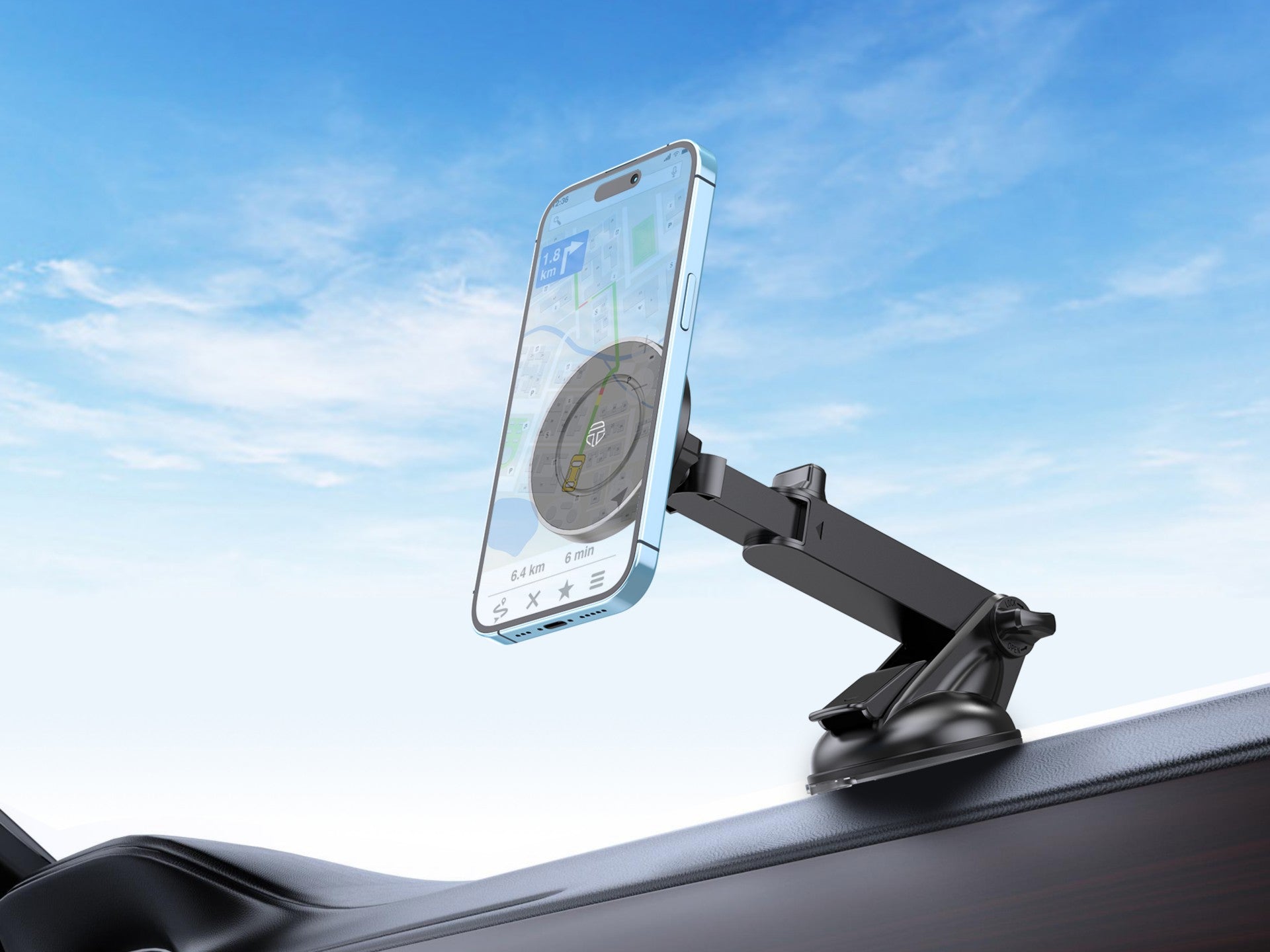 Techancy Suporte Magnético Para Telemóvel Preto Ti2327, Compatível Com Magsafe, Rotação De 360°, Ventosas Ajustáveis