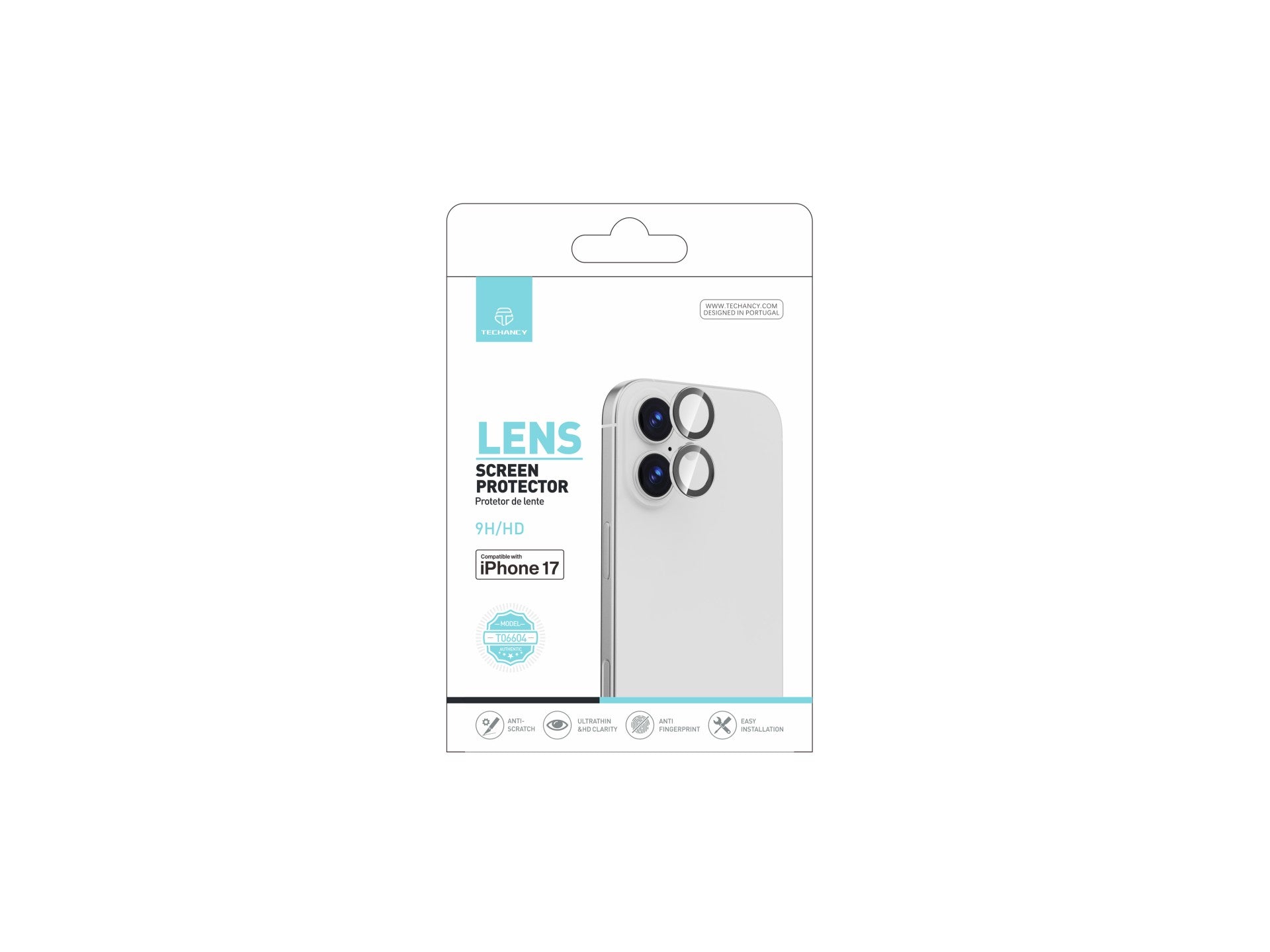 Techancy Protetor de Lente para iPhone 17 TO6004 9H Ultra Fino Alta Definicao Anti Risco Anti Impressao Digital Transparente