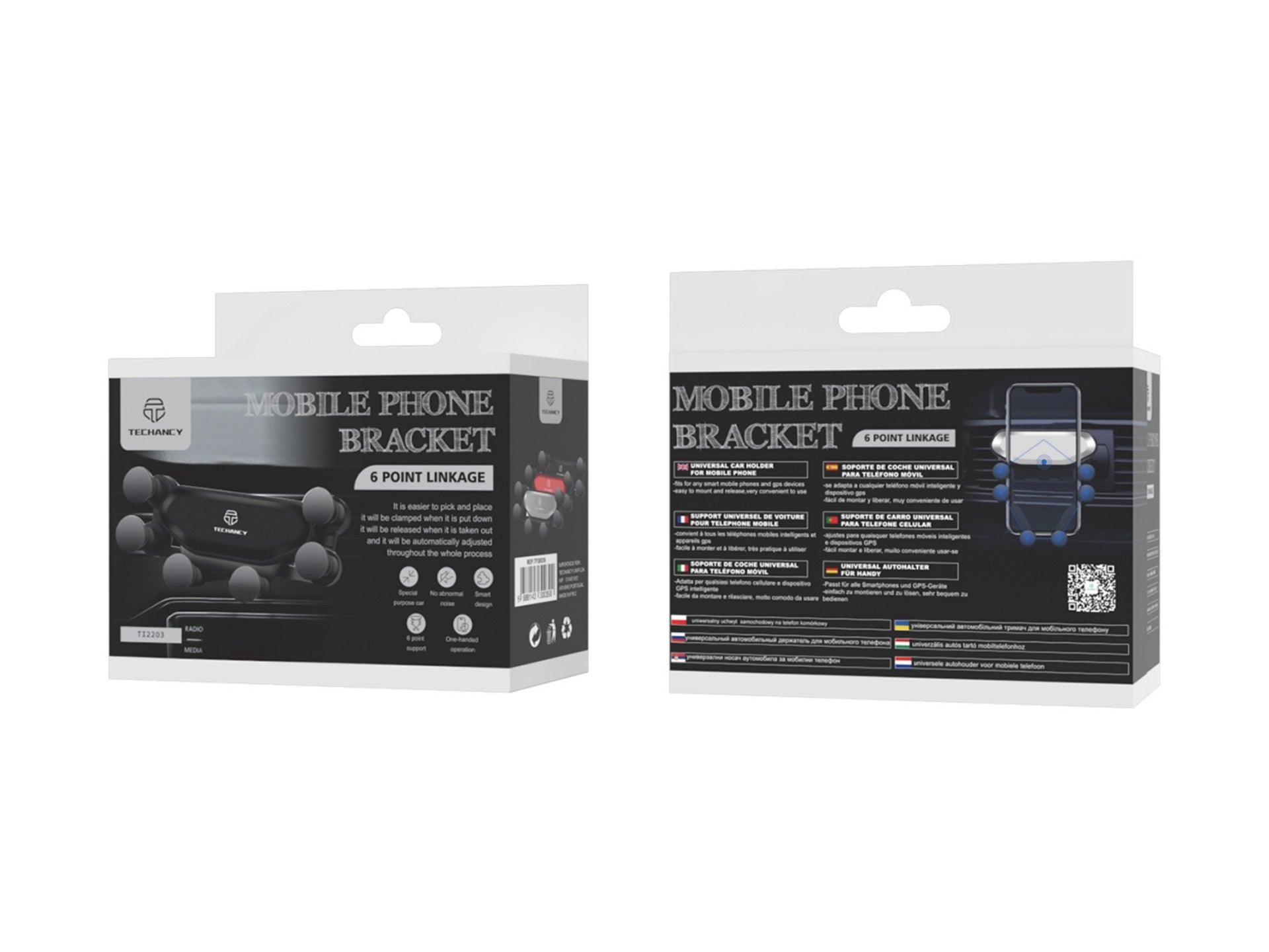 Suporte universal para telemóvel Techancy, TI2203, suporte para carro, preto