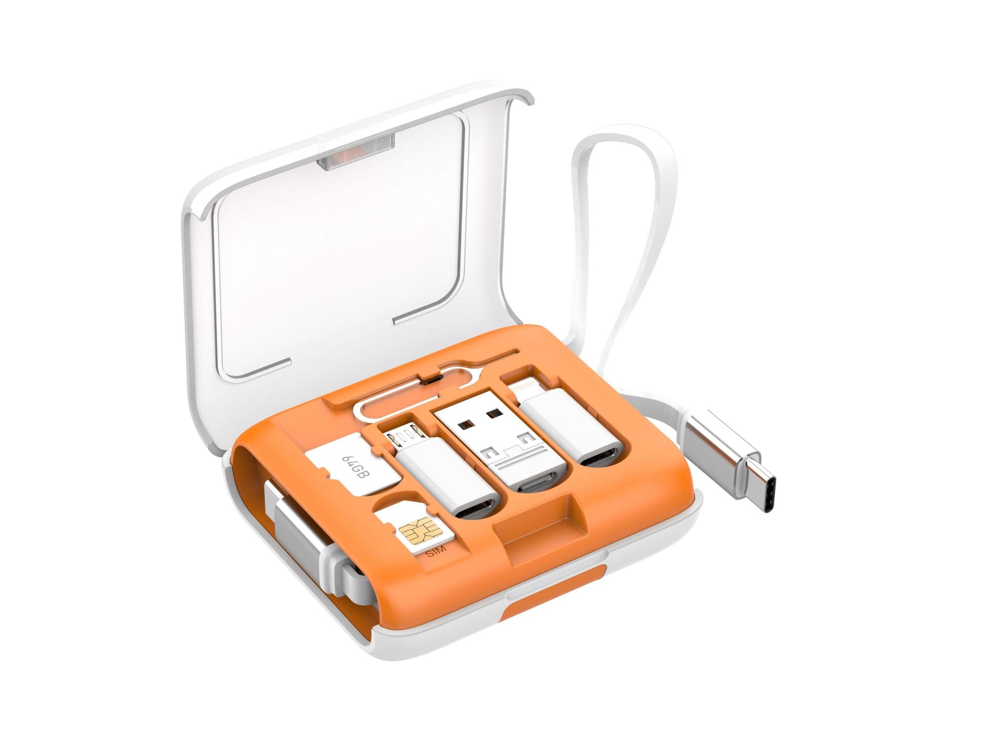 Techancy Caixa Multifuncional TV3740 Cabo USB-C Retratil 80CM 60W Conjunto de Adaptadores Carregamento e Dados Laranja