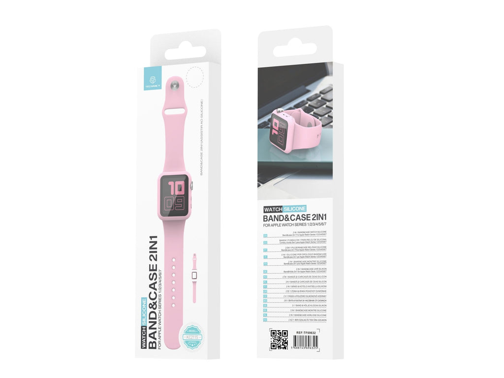 Pulseira de silicone para relógio Techancy, KC2115, pulseira com protetor de ecrã, compatível com Apple Watch 45 mm, rosa