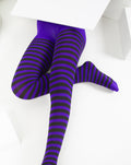 Kids Black Striped Tights 70 Denier - Violet