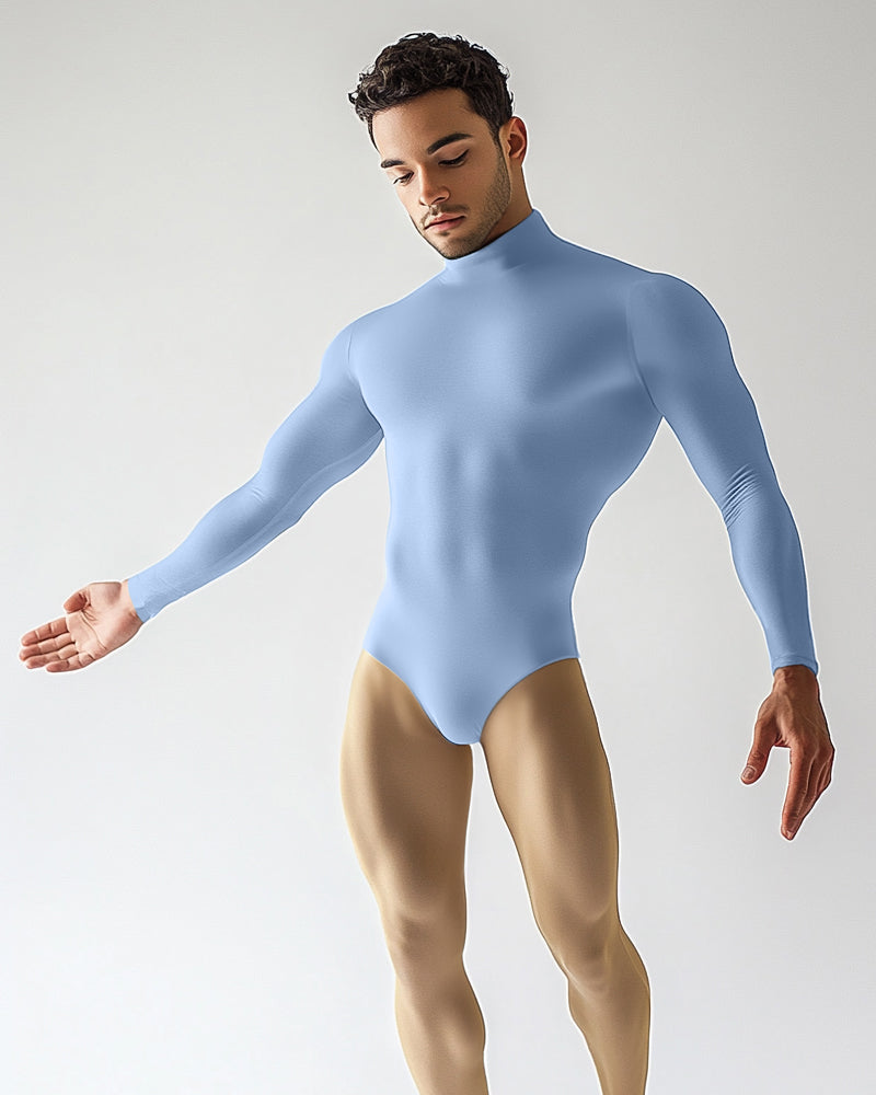 Long Sleeve Mock Neck Leotard - Baby Blue